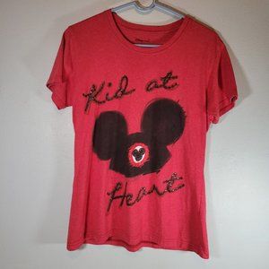 Mickey Mouse T Shirt Womens Small Kid at Heart Walt Disney Short Sleeve Red